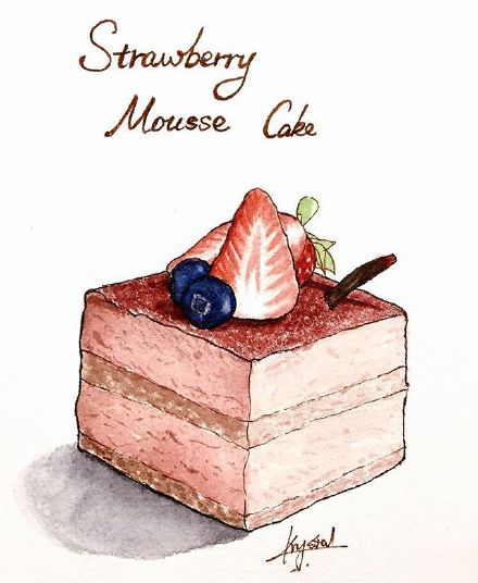 水彩森系小清新插画甜品,手绘治愈系甜品插画