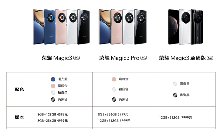 荣耀magic3售价4999,荣耀magic34499元