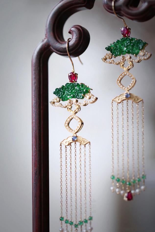 这些美翻了的新中式翡翠耳饰,让人赏心悦目的复古翡翠耳坠