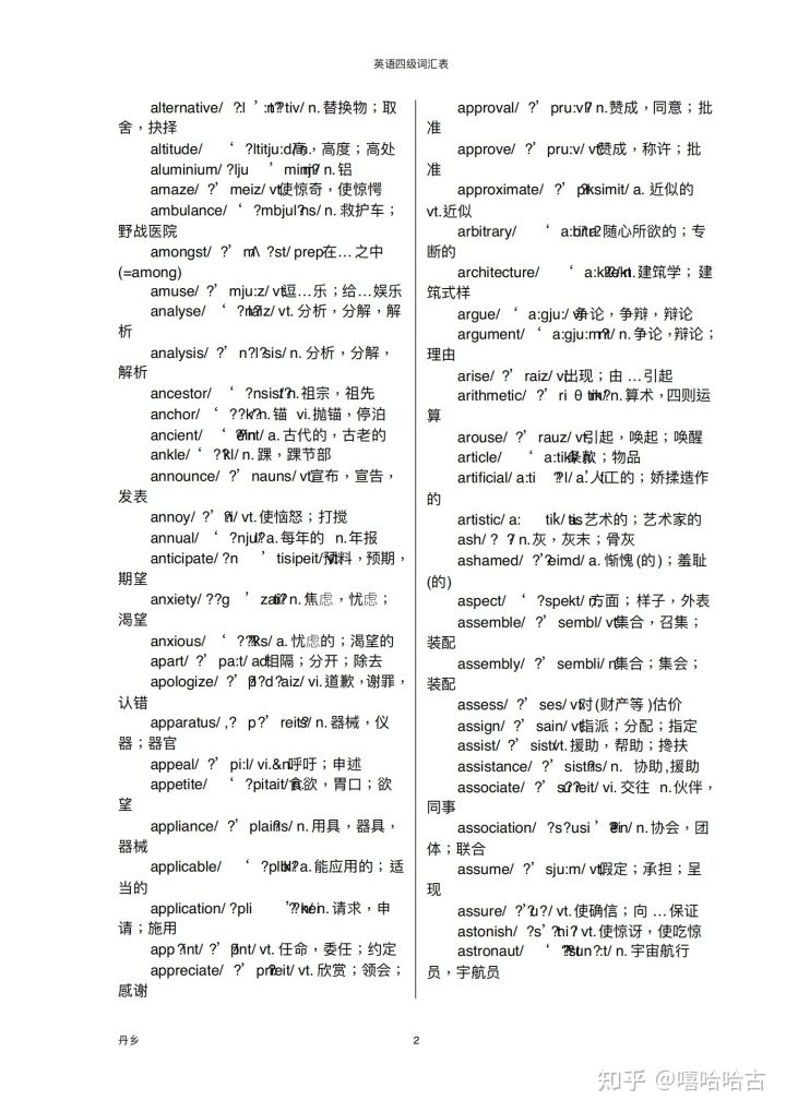 英语四级词汇表5000词打印,英语四级单词表完整版