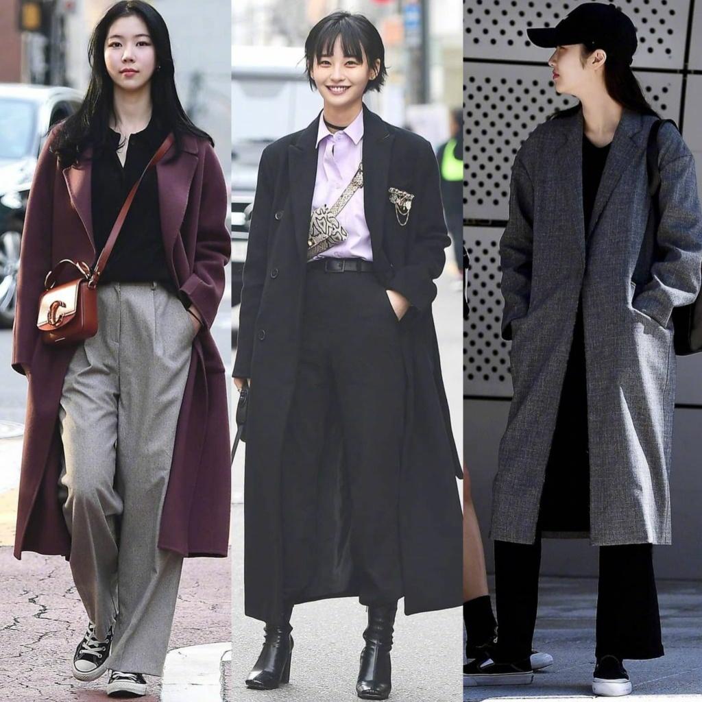 韩国小姐姐学院风大衣内搭,韩国穿大衣最好看的女人