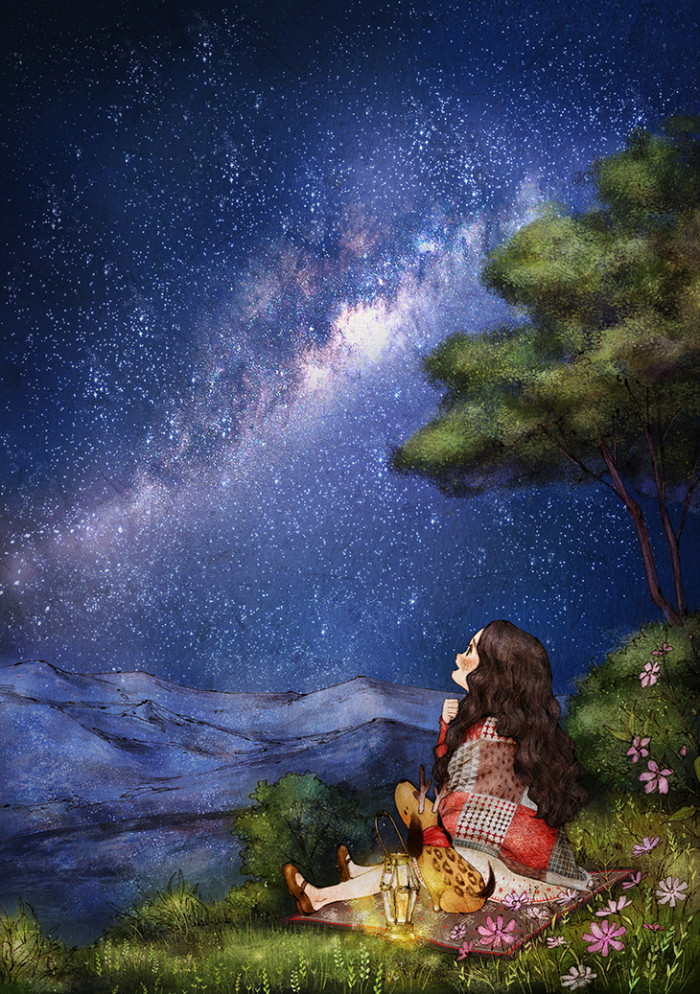 韩国插画师森林女孩日记图文,水彩插画森林女孩日记