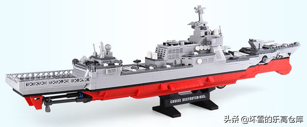 用最少的乐高积木拼一艘军舰,中国积木军舰moc拼装视频