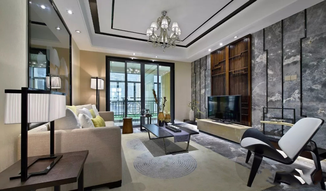 背景墙家装设计现代轻奢风客厅,禅意新中式厨房吊顶效果图