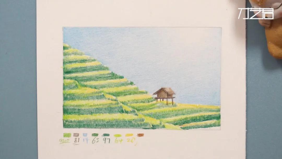 梯田彩铅风景画,彩铅田园风景画步骤教程