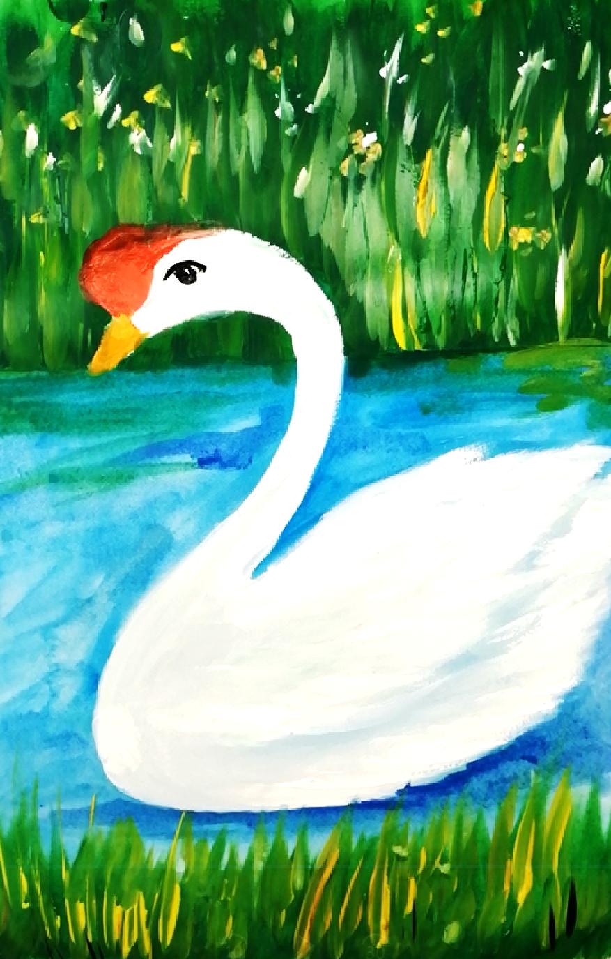 大白鹅彩铅儿童画,水粉大白鹅的画法