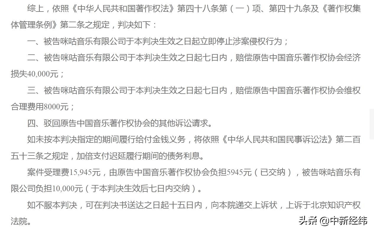咪咕音乐成被执行人因侵权音著协被判赔4.8万