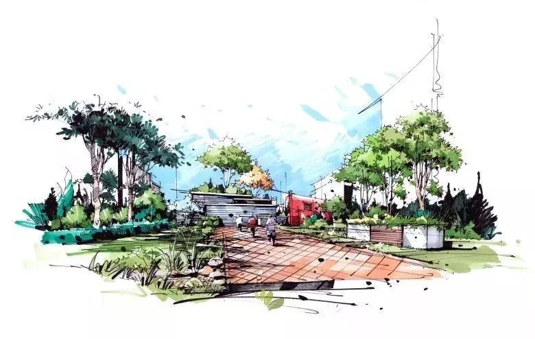 手绘效果图设计详解,干货五幅景观手绘效果图步骤图解