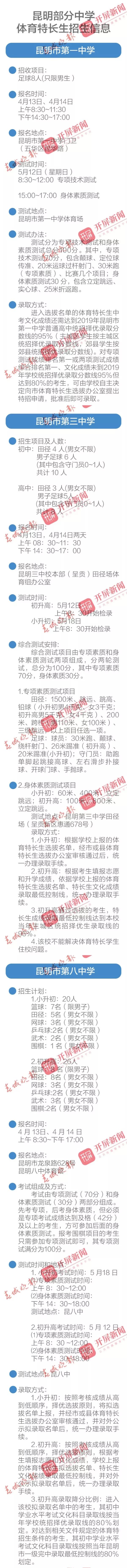 昆明市体育特长生招生学校,2020昆明体育特长生报名