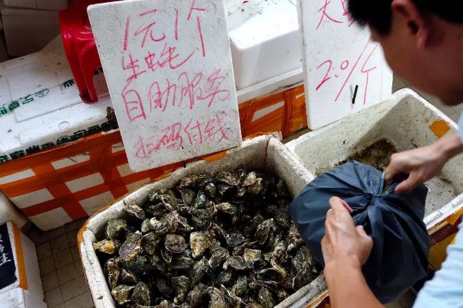 海鲜市场10元一只生蚝,海鲜生蚝一元一个