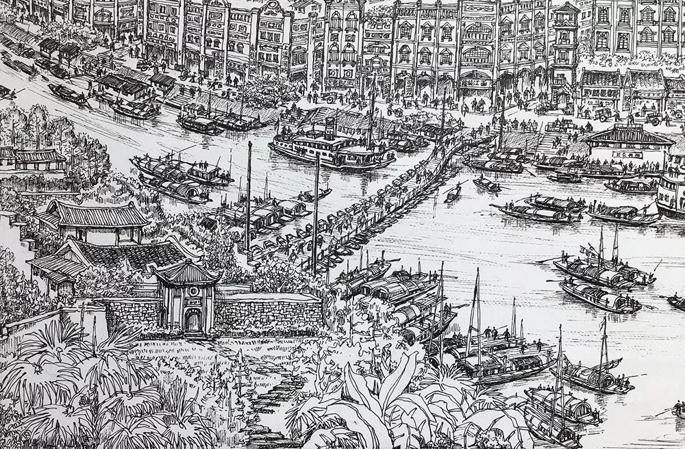 骑楼老街美景图,骑楼手绘图