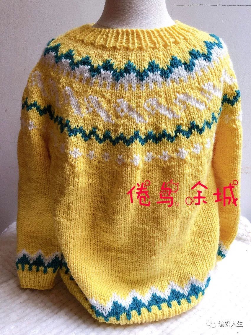 小孩圆肩提花毛衣编织教程,三四岁女宝提花毛衣棒针编织教程