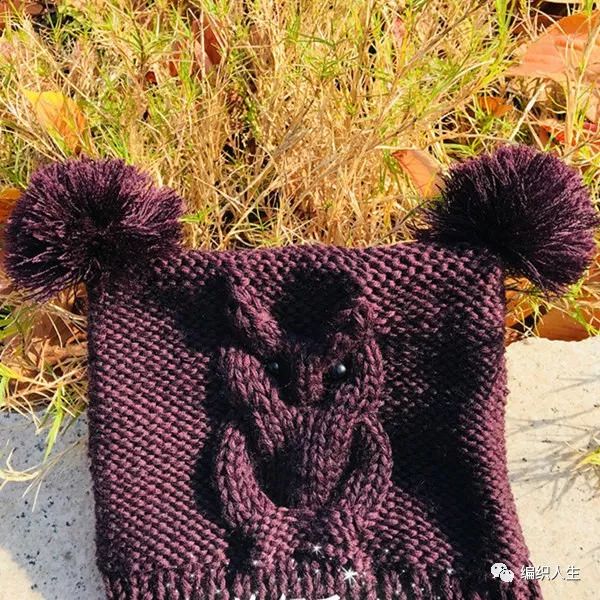 猫头鹰造型：羊毛线编织儿童棒针帽子（附图解）