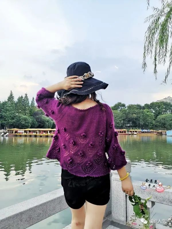 马海毛镂空套头衫编织,圆领长袖晕染彩绘马海毛套头衫