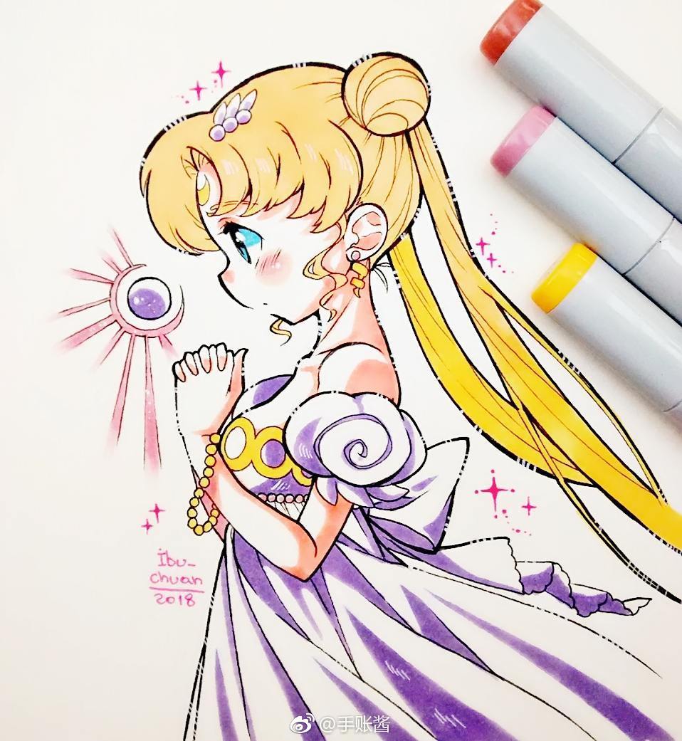 用马克笔画动漫女孩,60色马克笔画动漫