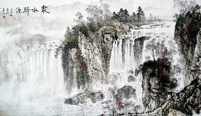 杨昌林山水画,现代水墨林溪山水画