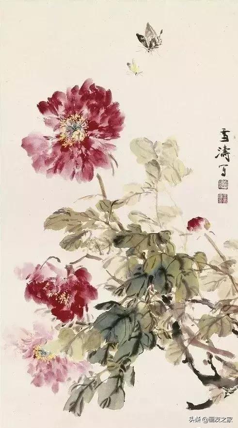 写意牡丹嫩枝干怎么调色,写意牡丹构图100例横幅