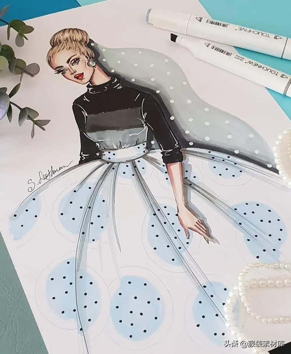 马克笔时装手绘,时装效果图马克笔