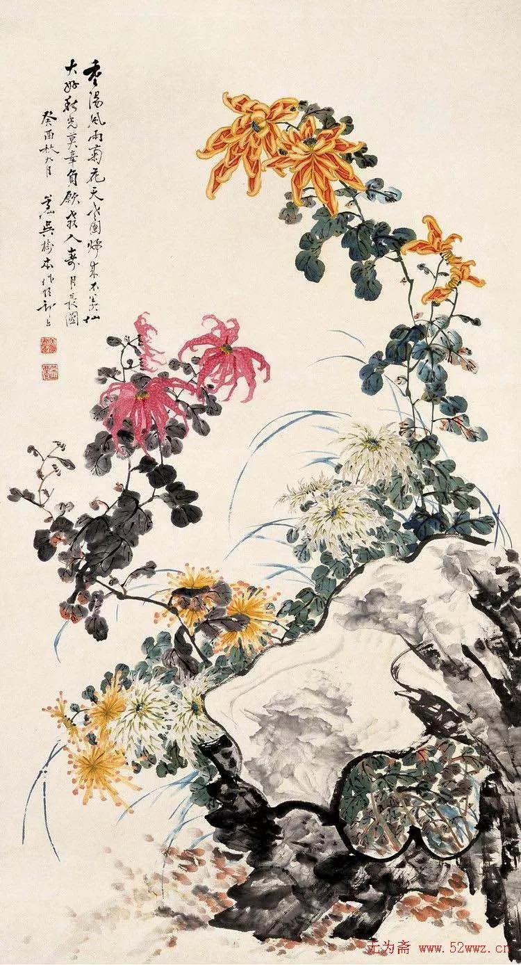 国画写意菊花精品100幅,吴昌硕的写意菊花高雅古朴之大美