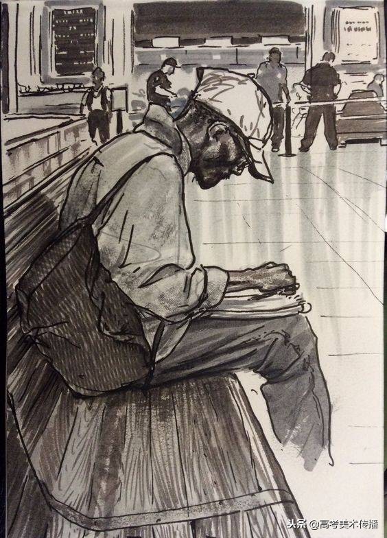 热闹集市场景速写,大师场景速写