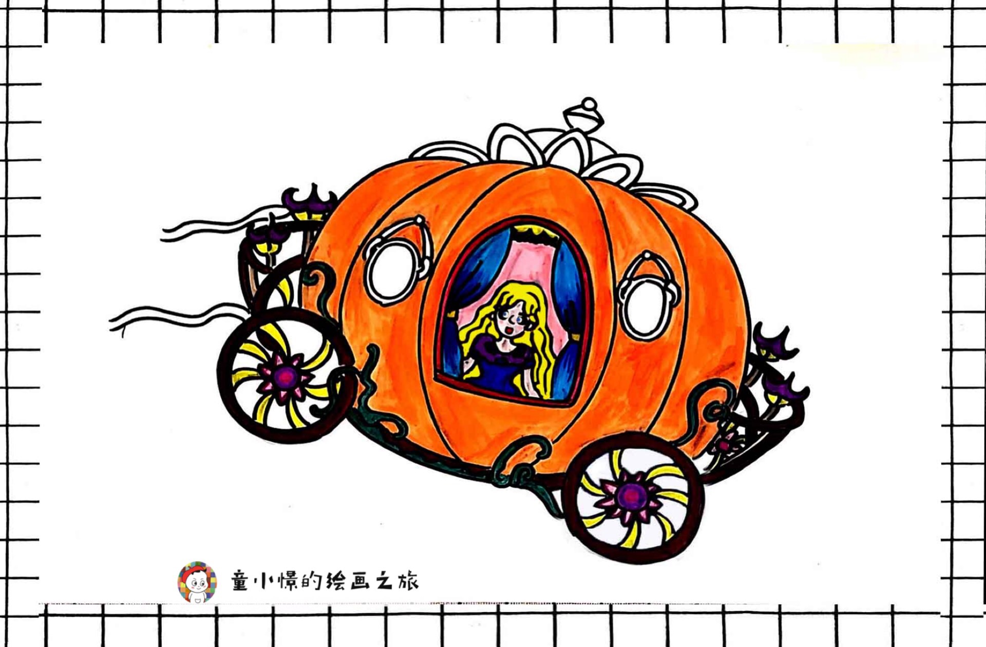 画南瓜马车简笔画,南瓜马车绘画