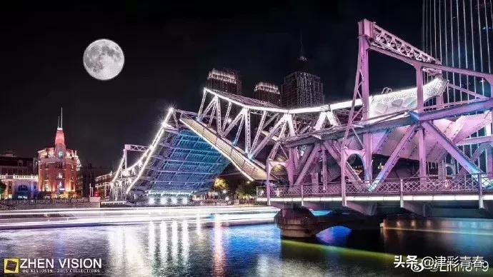 解放桥开启的精彩瞬间,天津解放桥开桥瞬间