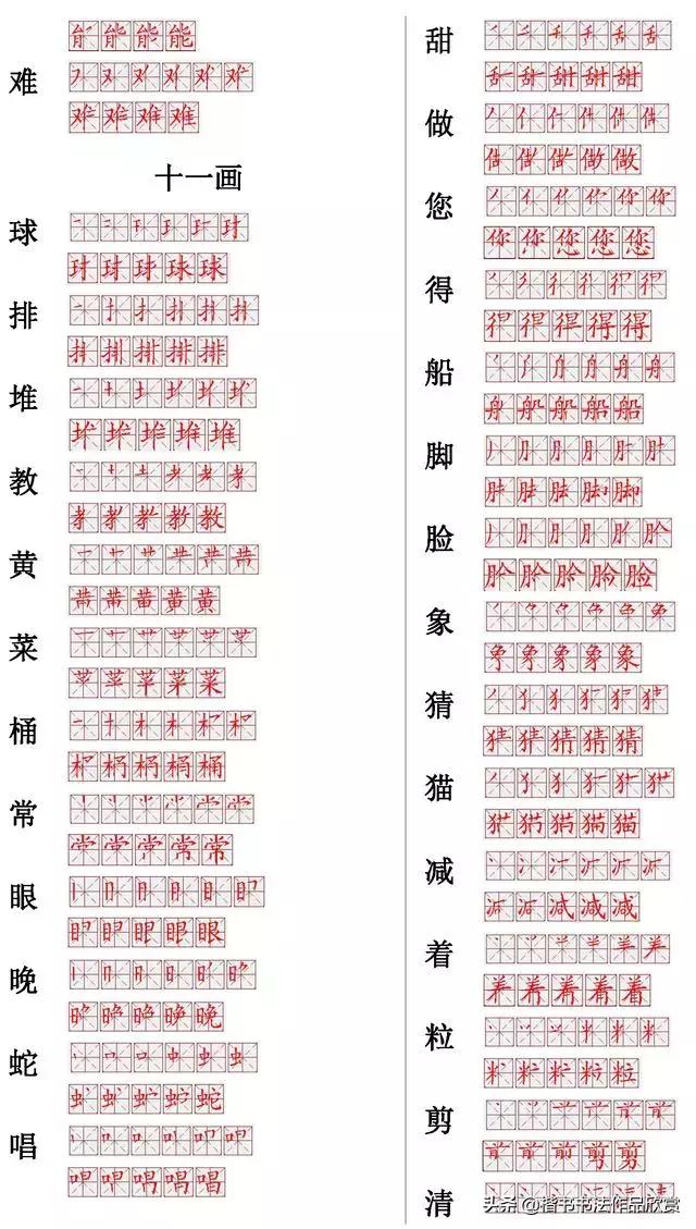 小学常用汉字500笔顺笔画,常用的300个汉字笔顺笔画演示之21
