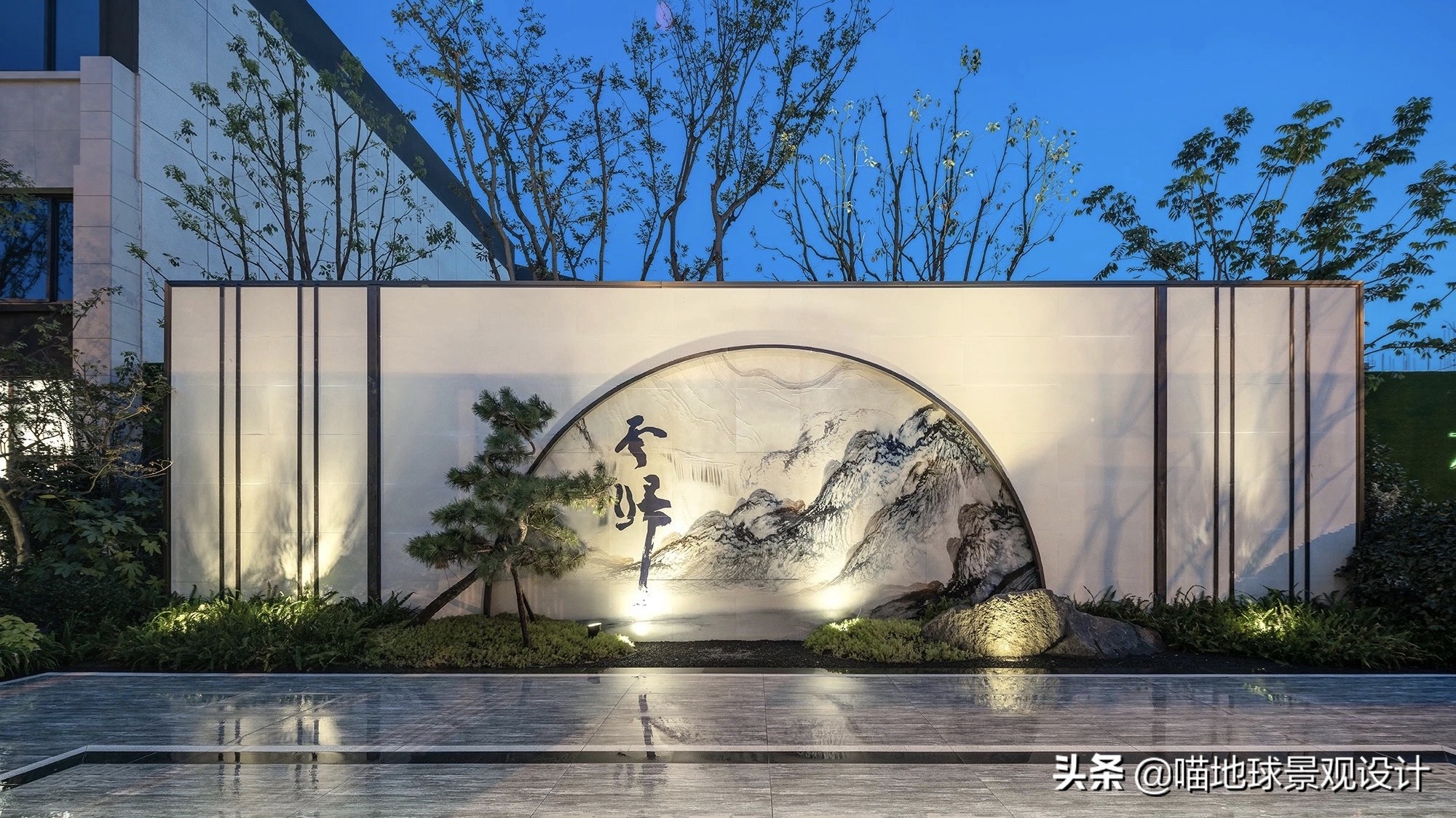 景墙圆形造型价格,简洁欧式庭院景观墙设计