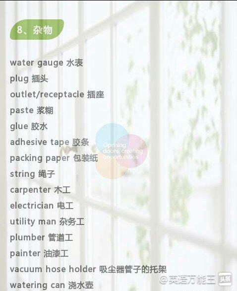 家具类英语知识,英语日常家具用语