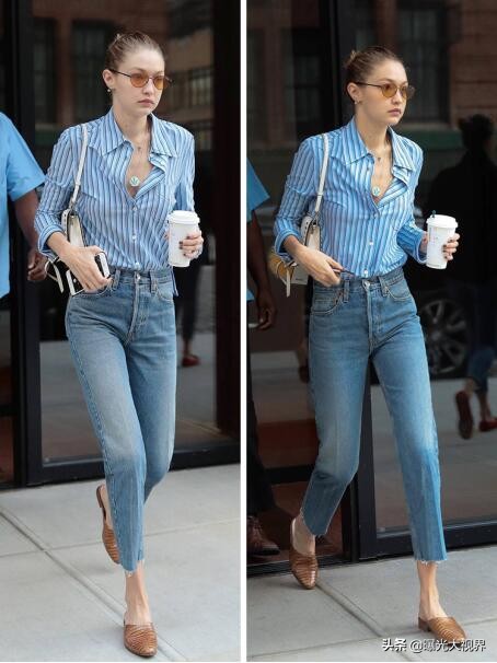 gigi同款紧身裤,gigi同款撞色牛仔裤