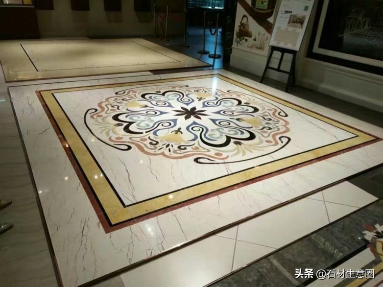 大理石地面水刀拼花效果图,100多平方水刀拼花图片