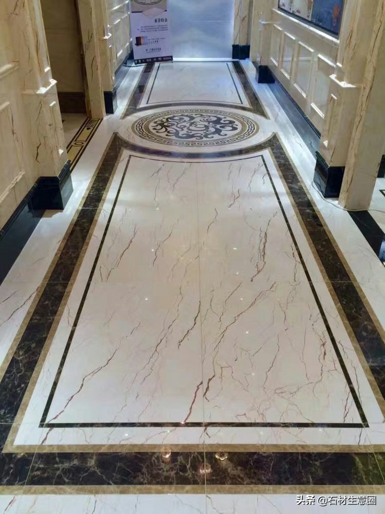 大理石地面水刀拼花效果图,100多平方水刀拼花图片