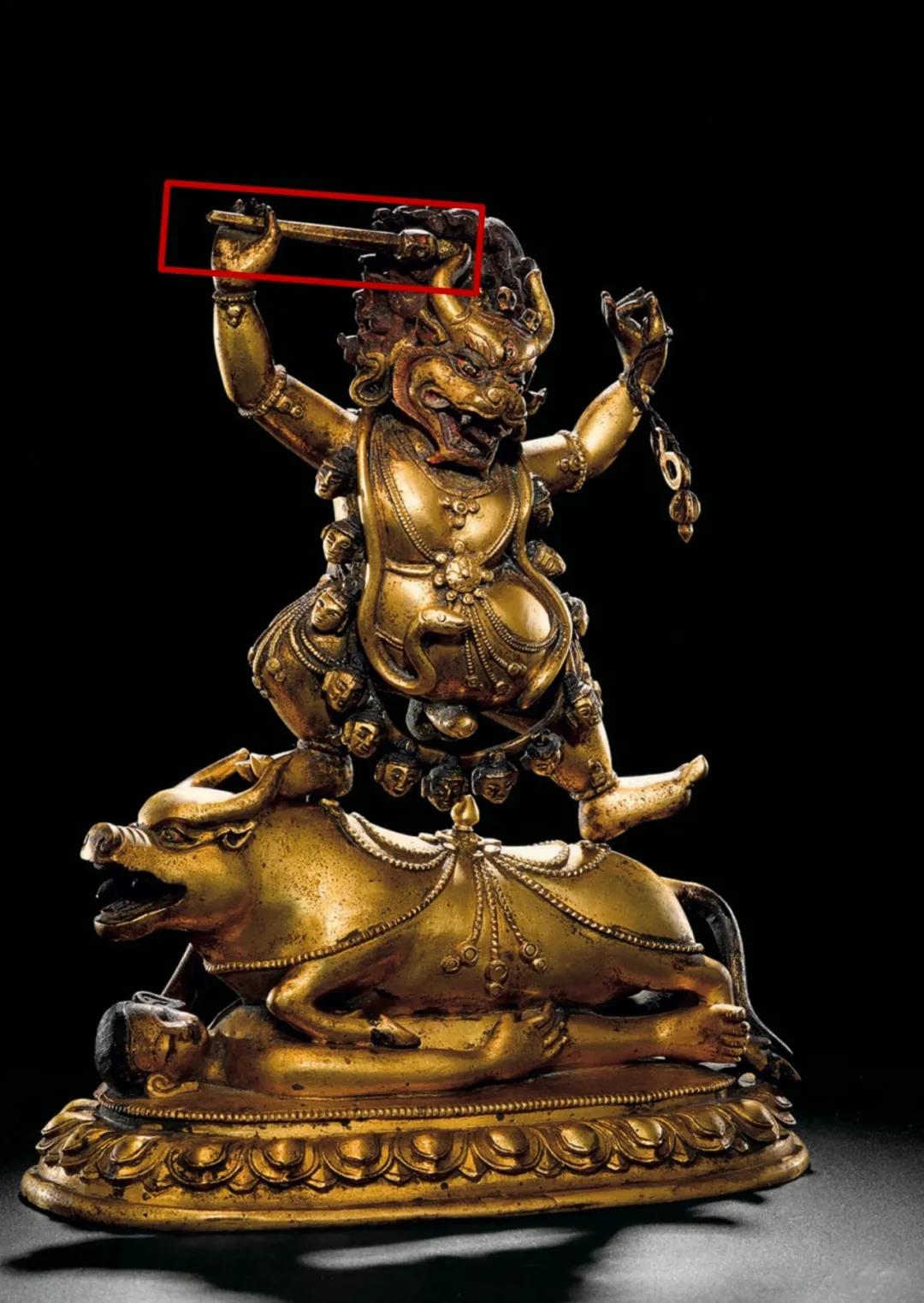 *藏西**15-16世纪铁鋄金银骷髅棒