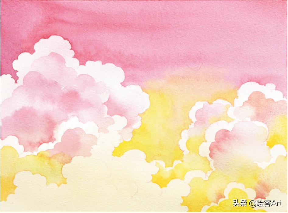 用水彩颜料画天空还有云朵,有手就能画的绘画