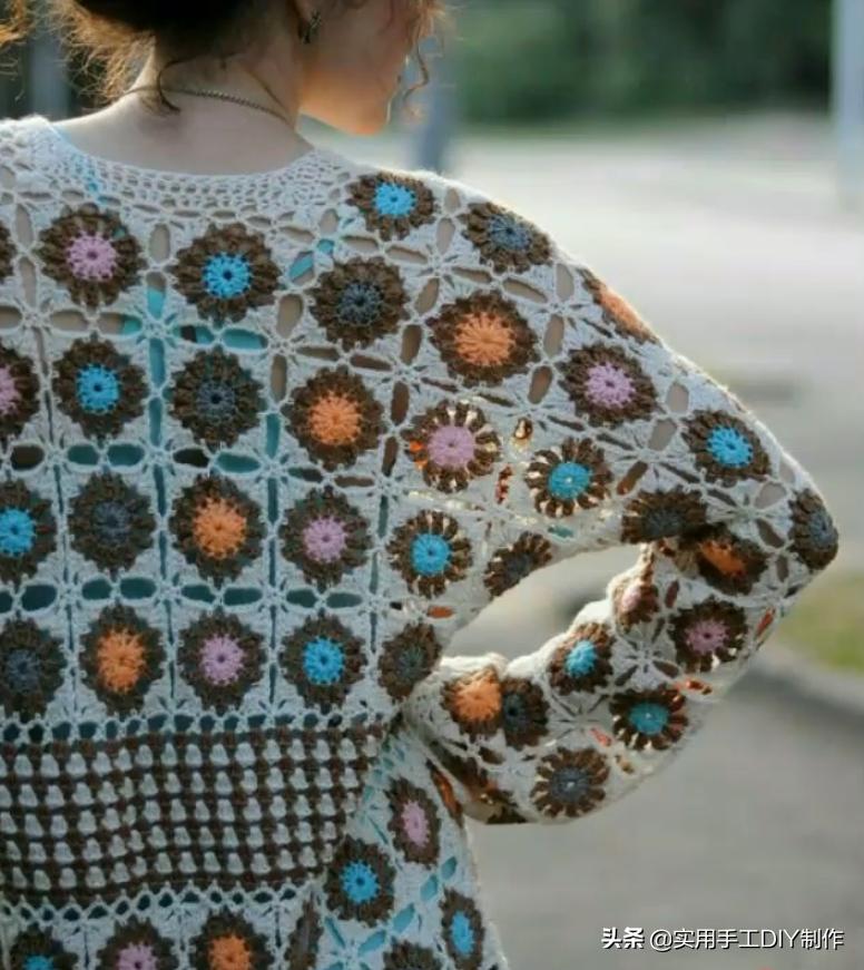 祖母方格编织长款外套教程,针织作品70款简约