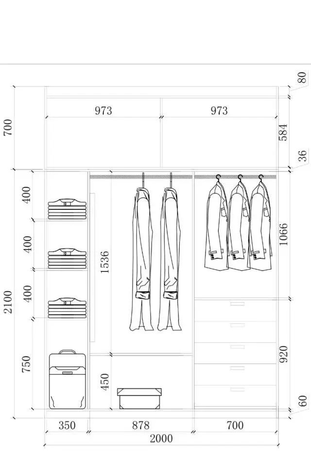 零基础怎样出衣柜结构图,各种尺寸衣柜布局尺寸图