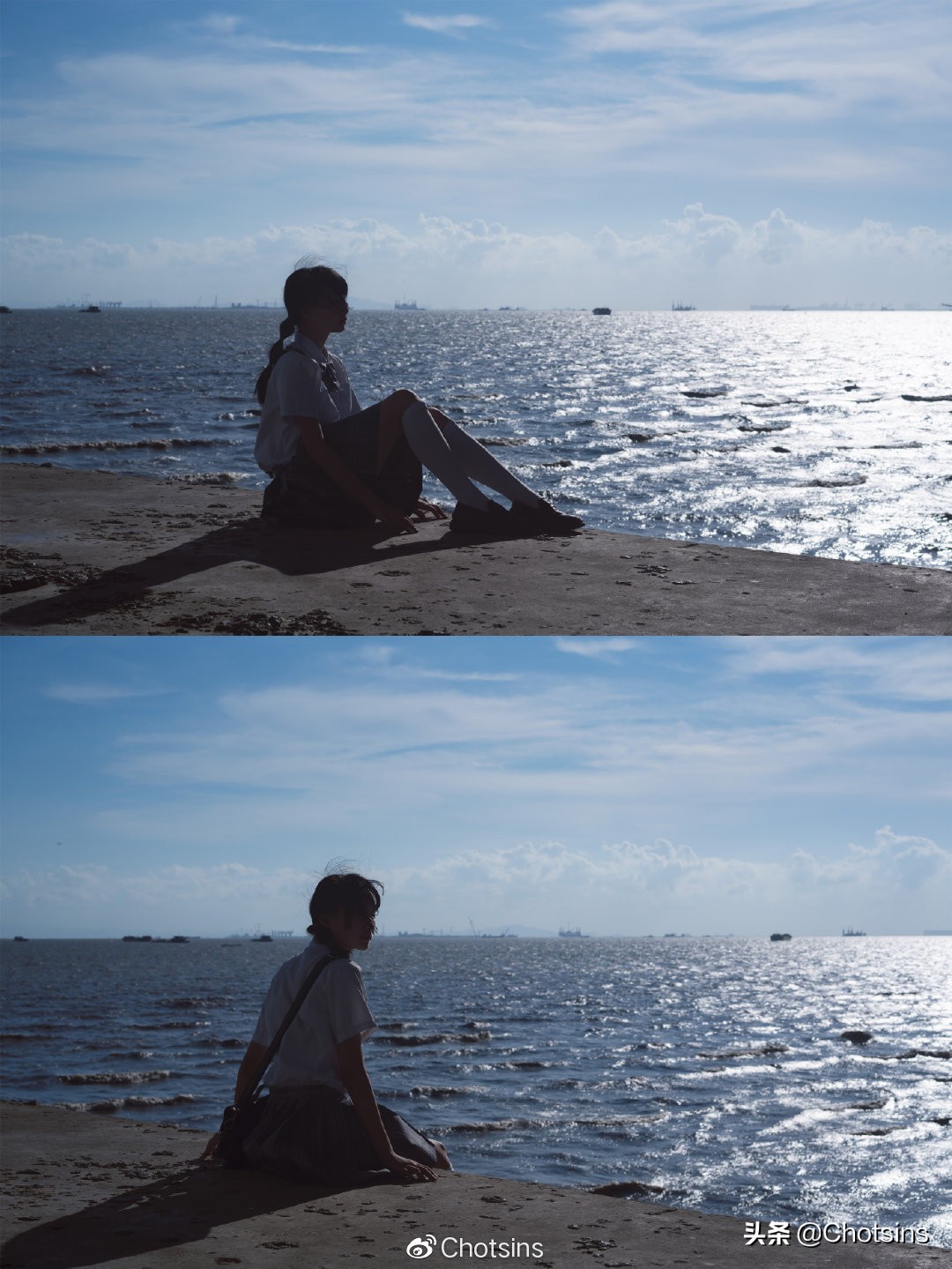 海边落日写真少女感,外景活力少女写真