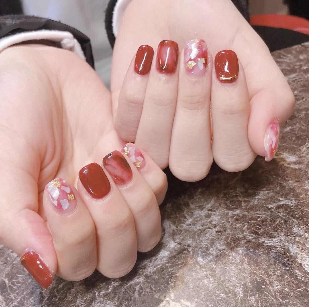 美甲款式推荐晕染美甲,渐变晕染金箔贝壳珍珠美甲黑白