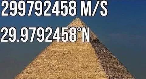 胡夫金字塔北纬29.9792458度，和光速一样，是巧合还是另有深意？
