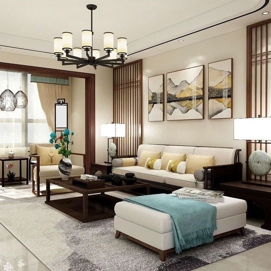 新中式沙发背景墙挂画效果图大全,新中式沙发背景墙简单大气效果图