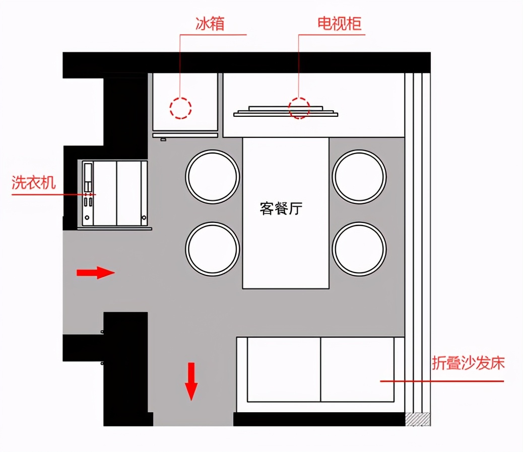 套内40平米二房一厅设计图,一体式干湿分离卫浴房