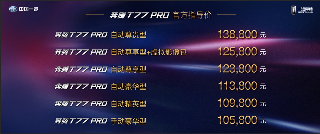奔腾t77pro价格及图片2021款,奔腾t77pro中控屏多少钱