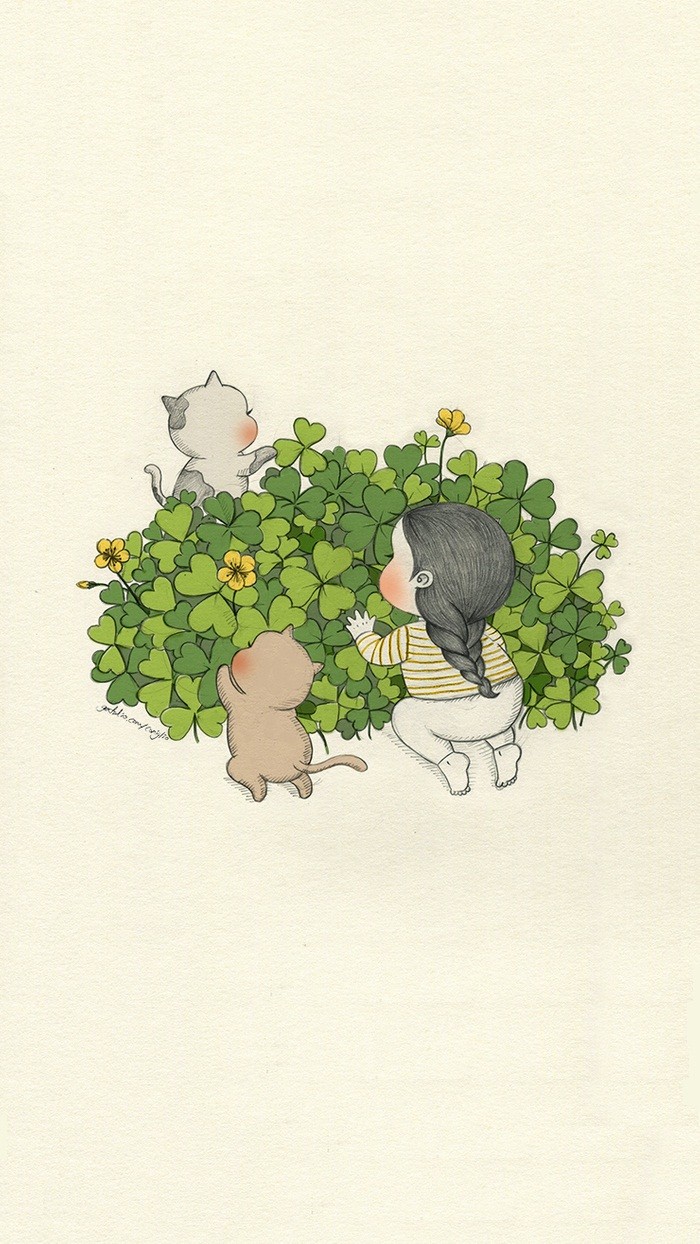 少女与兔子插画,兔子手绘创意插画