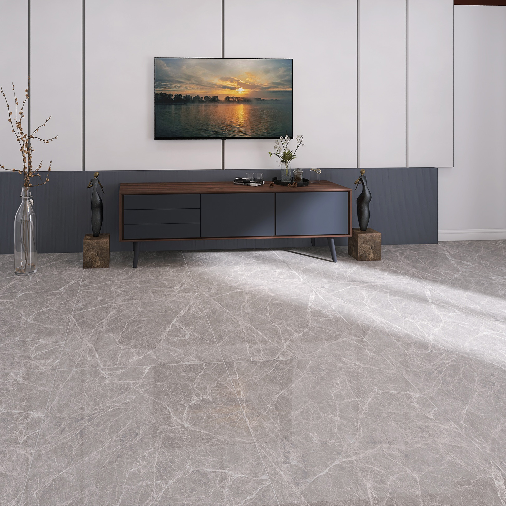 客厅高级灰地砖用什么颜色墙布,客厅耐脏防滑地砖怎么选