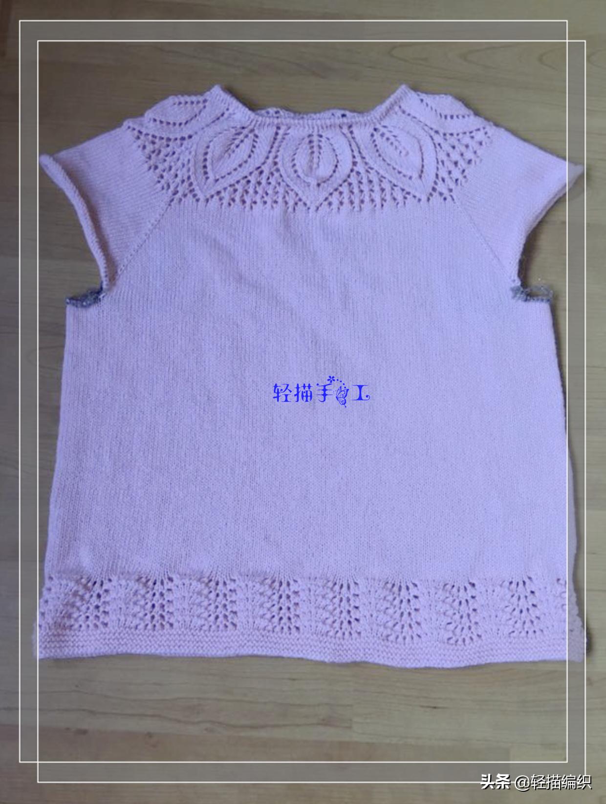 儿童荷叶边套衫的叶子花编织视频,叶子花圆肩套衫袖口的编织方法