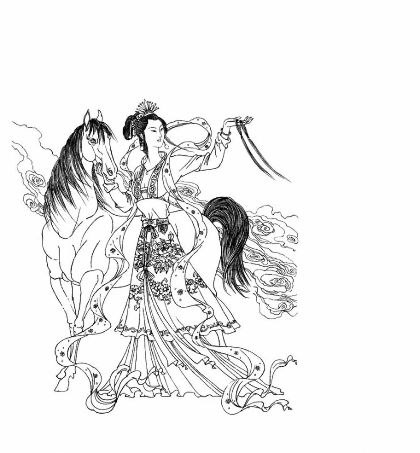 图谱神话人物工笔画白描,国画工笔人物白描图片大全大图