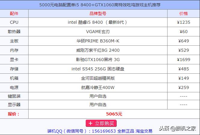 5000元游戏主机配置i58400,3000元电脑配i513600k的主机