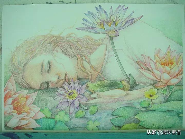 超精细彩铅人像素描,简单又漂亮的彩铅插画
