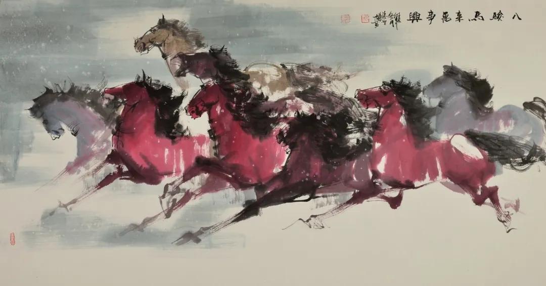 八骏雄风字画,名家精品国画八骏图