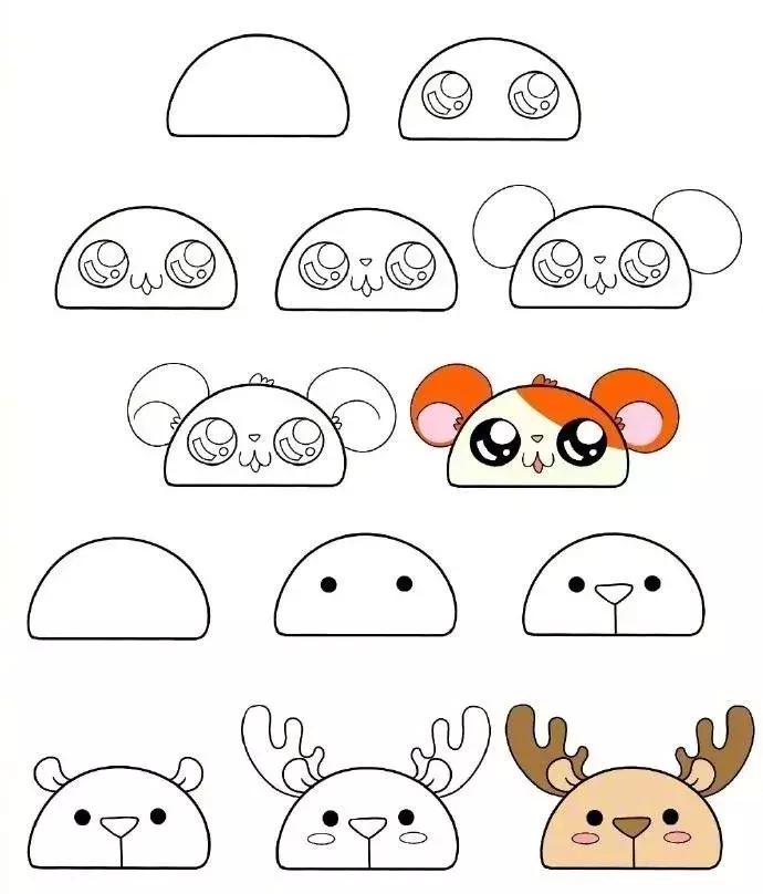 半圆简笔画小动物大全,简笔画入门100张动物简笔画